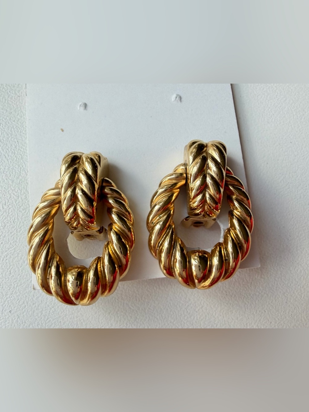 VTG Christian Dior Door Knocker Earrings Gold Twisted Rope Hoop 80s Old Money